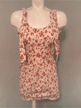 Francesca's Collections Cream Mini Dress with Orange Floral Print
